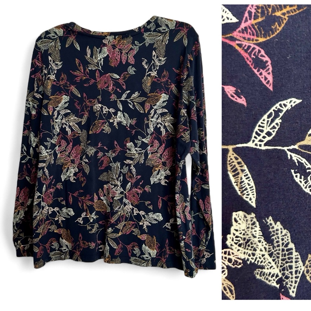 CHRISTOPHER & BANKS XL Womens Fall Top Long Sleeve T-Shirt Pullover Stretch Navy